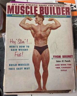 MUSCLE BUILDER magazine YVON BRUNET 7-58 July 1958 Jayne Mansfield Wedding