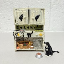 Vintage OOAK Black Cat Hutch With Accessories Artisan Dollhouse Miniature 1:12