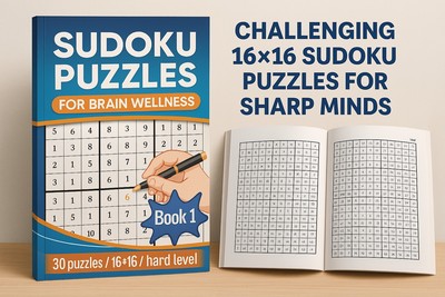 Sudoku Puzzle Book for Brain Wellness | 16x16 Hard Puzzles | Solutions | 8.5x11