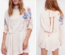 NWT Free People Gemma Tunic Floral Mini Dress Ivory SM Boho-Chic Coquette Gauzy