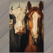 Art Print Cow Horse Farmhouse Country Barn Field Rustic Black White Animal