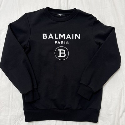 Balmain Girl Size 14 Black Sweater 100% Cotton Long Sleeve Round Neck Pullover L