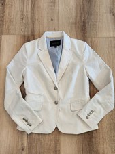 Banana Republic White Textured Blazer Womens 0 Stretch Cotton Career Jacket