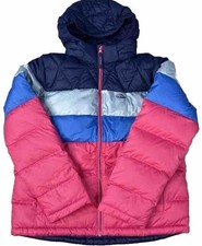 LL Bean Girls Downtek Down Puffer Jacket Colorblock Pink Berry Size XL 18 New