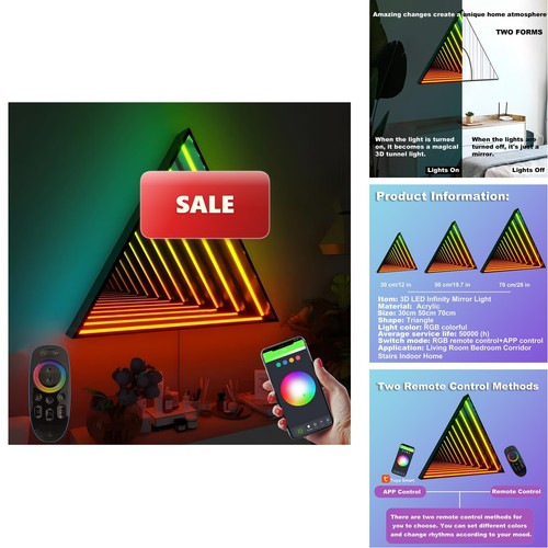 Xqdupda 3D Infinity Mirror Light 12 Triangle Led Tunnel Wall Light 358 Leds App
