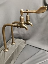 LARGE LEVER TALL AGED BRASS BIB TAPS, IDEAL BELFAST SINK FULLY RECONDITIONED 