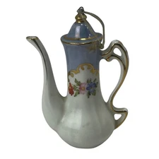 Cracker Barrel Porcelain Miniature Tea Pot Blue White Floral Christmas Ornament