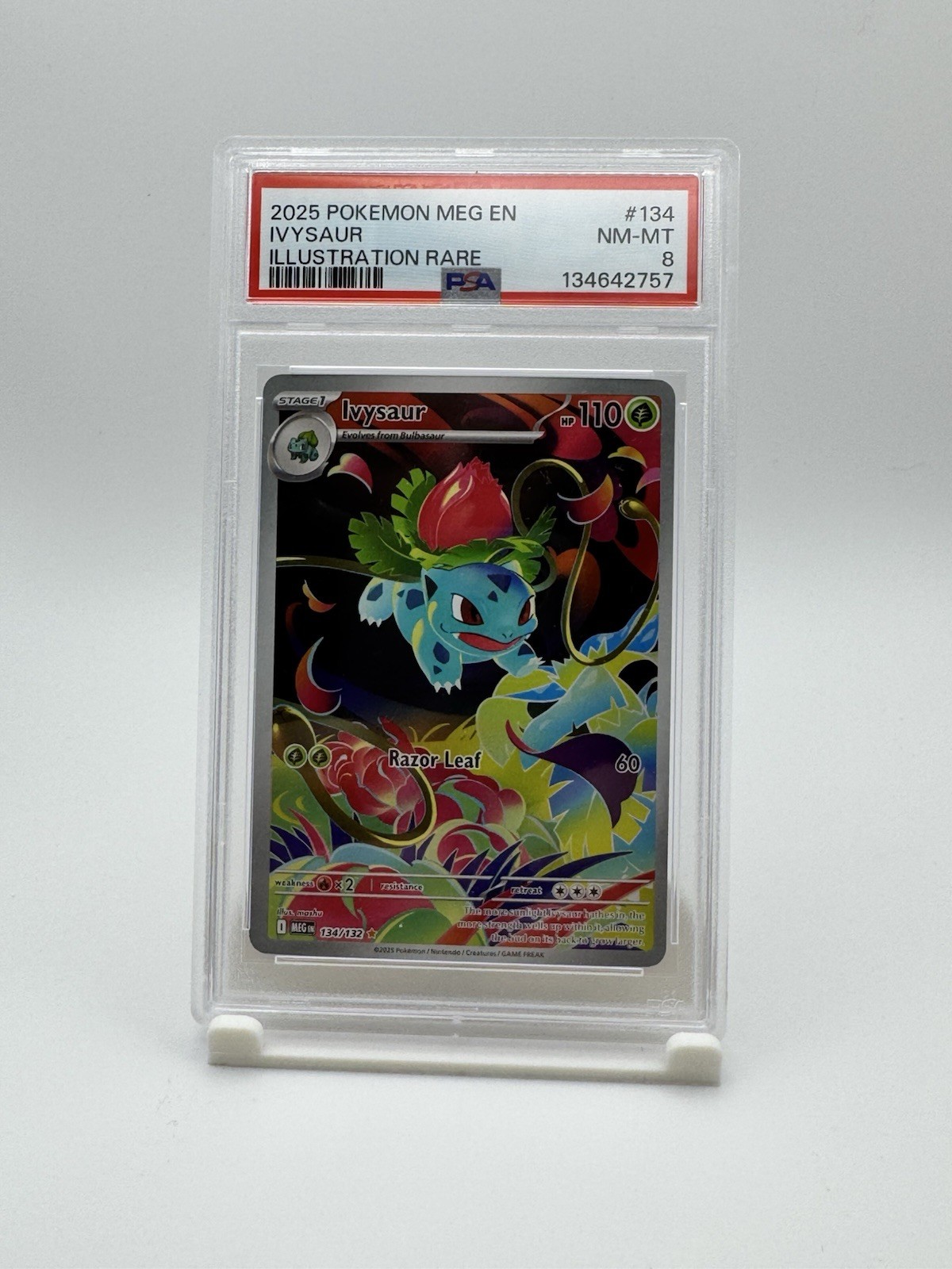 Pokemon TCG Ivysaur Holo Illustration Rare Card Mega Evolution 134/132 ME01 PSA8