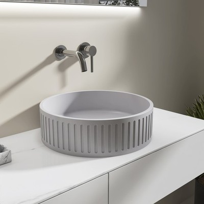 15'' Concrete Round Vessel Sink, Matte Gray, Durable Easy Clean, Modern& Bathroom