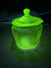 1930s Anchor Hocking Princess Vaseline/Uranium Glass Cookie Jar w/Lid Nice!