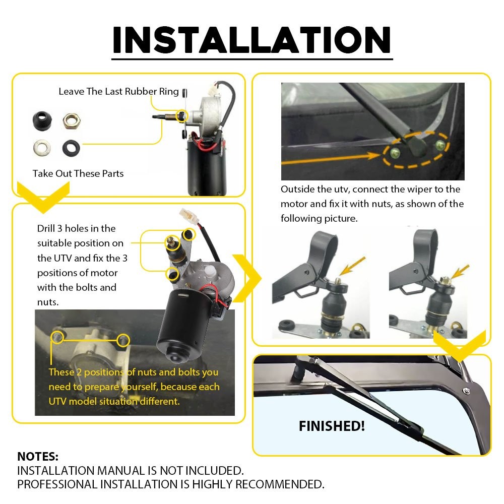 Windshield Electric Motor Wiper Kit + Wiper Switch Rocker For Polaris Ranger RZR thumbnail 11