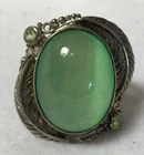 Vintage Green Cat's Eye, Rhinestone, 925 Silver Ring, Size 9.5, Sajen, JWL-1319