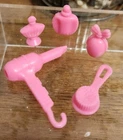 Vintage 90s Barbie 5pc Pink Vanity Lot Perfume Bottles, Hair Dryer, ? Excellent