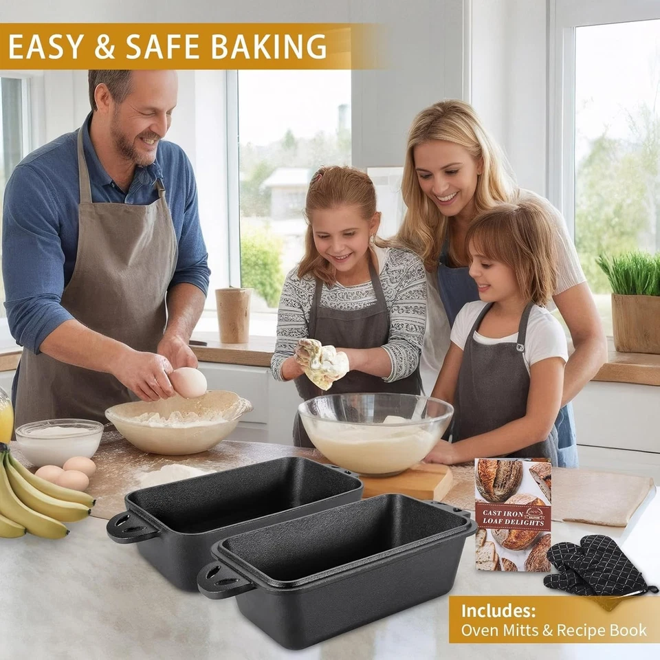 Gusseisen Laibform mit Deckel 9x5 Zoll - Brotbackformen für selbstgebackenes Brot, ... - Bild 3 von 4