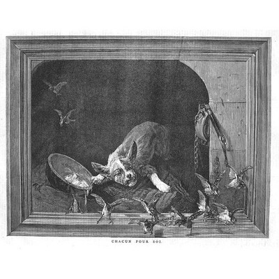Chacun Pour Soi, Dog Guarding his Bowl - Antique Print 1877