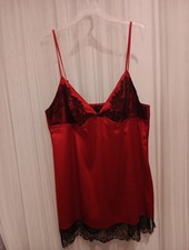 Victoria's Secret Red Satin Slip Dress with Black Lace Trim   Size XL