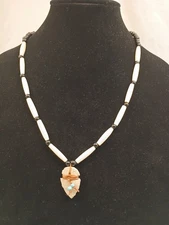 Arrowhead Necklace Hair Pipe  Bone Beads 23.5"  Handcrafted Lobster Claw