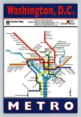 Vintage Washington D.C. Metro System Map Postcard by Mike Roberts