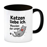 Kaffeebecher In Schwarz Katzenliebe - Kaffeetasse Mit Herzkatze Mit Spruch: