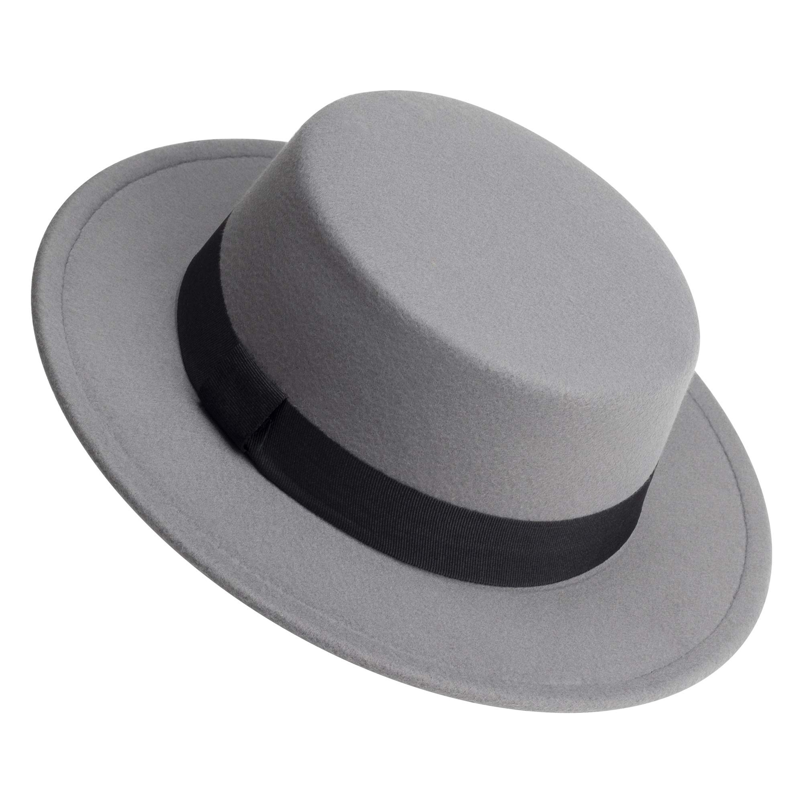 Classic Fedora Hat Flat Top Hat Felt Pork Pie Hat Wide Brim Church Derby Cap ...-image