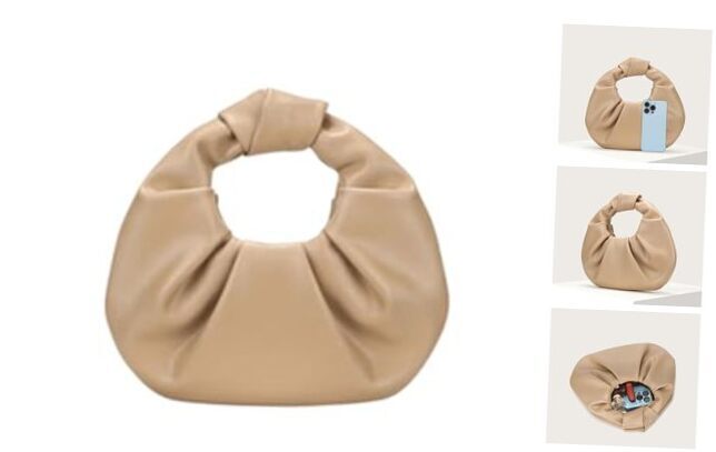 Women's Ruched PU Leather Hobo Handbag Clutch Purse One Size Khaki