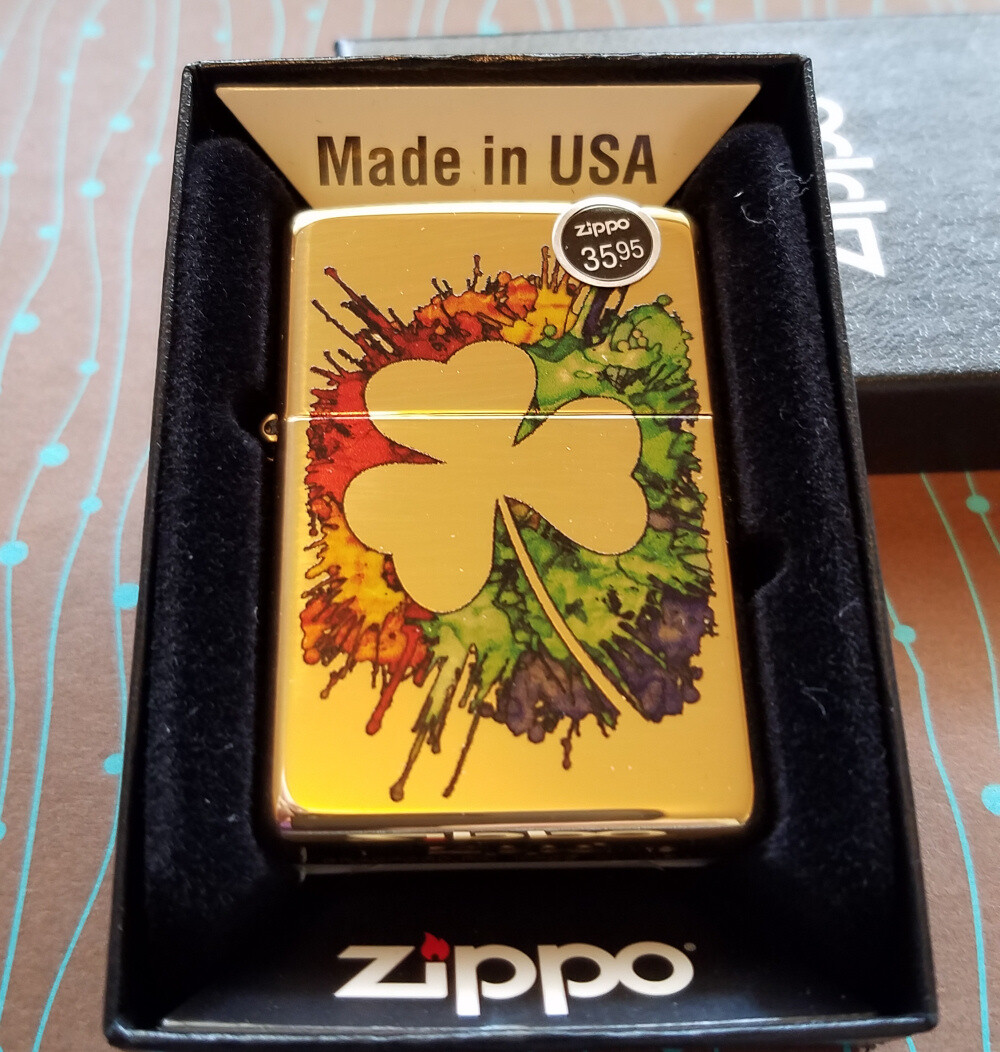 ZIPPO 49125 Graffiti Clover Fusion High Polish Brass NEW Windproof