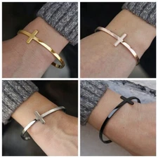 Cross Cuff Bracelet For Women Men Stainless Steel Open Bangle Bracelet Jewelry
