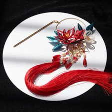 Women Hanfu Long Tassel Headdress Retro Hair Accessories Lotus Flower Hairpin