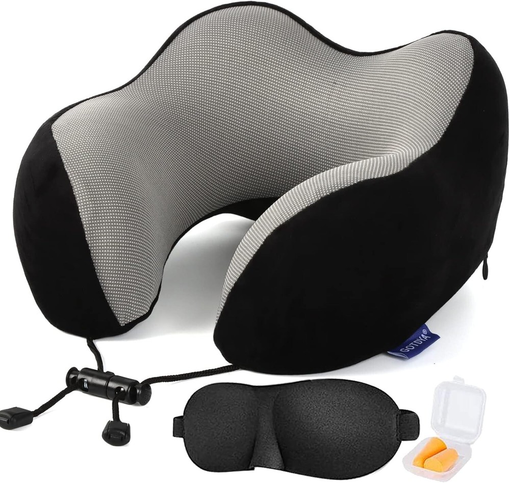 Ultra-Soft 100% Memory Foam Travel Neck Pillow for Sleeping