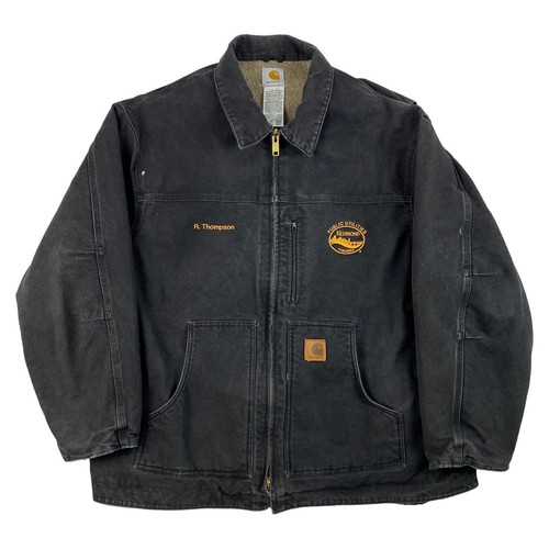 VTG Carhart C61 Mens Ridge Coat Sherpa Lined Jacket 3XL Black Patches