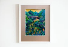 impressionist painting original landscape forest tree river sunset textured art