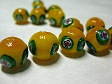 2 MURANO Glass Beads Yellow 10 mm - 7/16 in w 5 layer flower insert