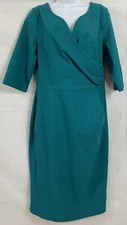 NWTs MUXXN Boutique Plus Sz XXL Teal Plunge Cross Over Neck Waist Dress 3/4 Slve
