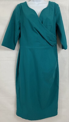 NWTs MUXXN Boutique Plus Sz XXL Teal Plunge Cross Over Neck Waist Dress 3/4 Slve