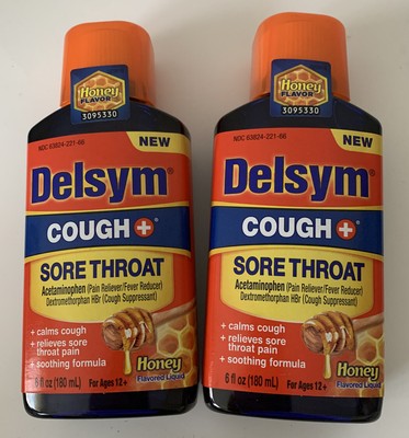Set of 2 - Delsym Cough + Sore throat Syrup Honey Flavor 6