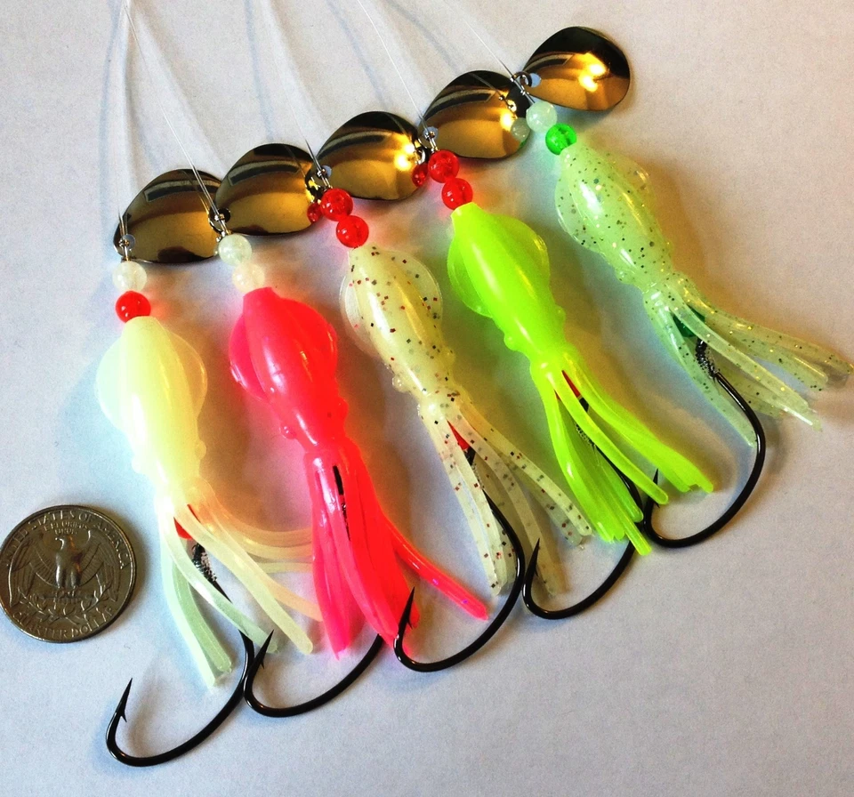 15 FLUKE PLAUNDER RIGS B2 CALAMARES ESTÁNDAR, BRILLO, PESCA UV (SEÑUELOS GRATIS) Foto 3 de 4