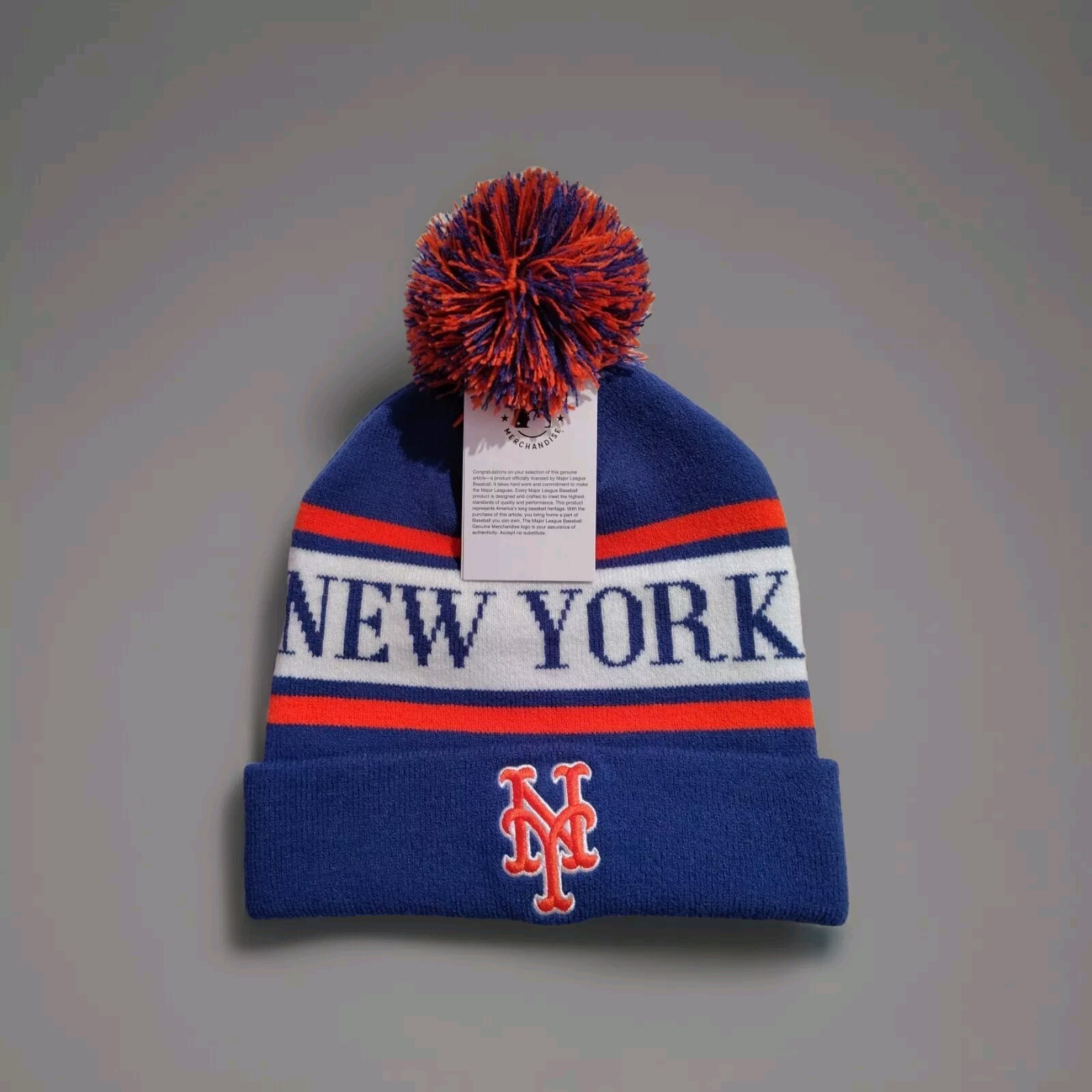 MEN'S NIKE MLB CUFFED POM BEANIE ~ NEW YORK METS PEAK• GENUINE MERCHANDISE