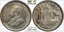 AUSTRALIA 1928 Sixpence GRADED AU58 coin