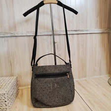 Thirty One Everything Crossbody Handbag Purse Black Gray Tweed Black Dots EUC