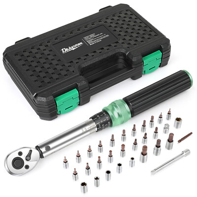 32 PCS 1/4'' Drive Bike Bicycle 2.5-20NM Torque Wrench Spanner Tools W/ Hex Bits