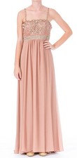 Sue Wong  Beige Pink Beaded Empire Waist Chiffon Formal Gown 2 NEW