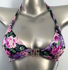 Victoria's Secret Floral Embellished VS Shine Logo Swim Bikini Top Medium M