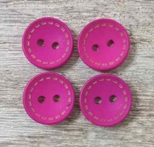 wood boho colors sewing buttons 2 holes purple stitches 1/2 inch 4pc