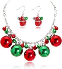 Christmas Necklace Jingle Bell Drop Dangle Earring set Jewelry Gift For Women