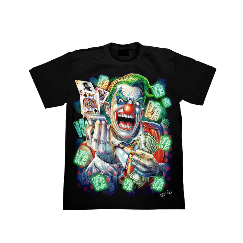Laughing Joker T Shirt Glow In The Dark Graphic Tees Playing Cards Money Clown-image