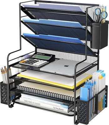Organizador de papel con bandeja para cartas, organizador de archivos de malla.