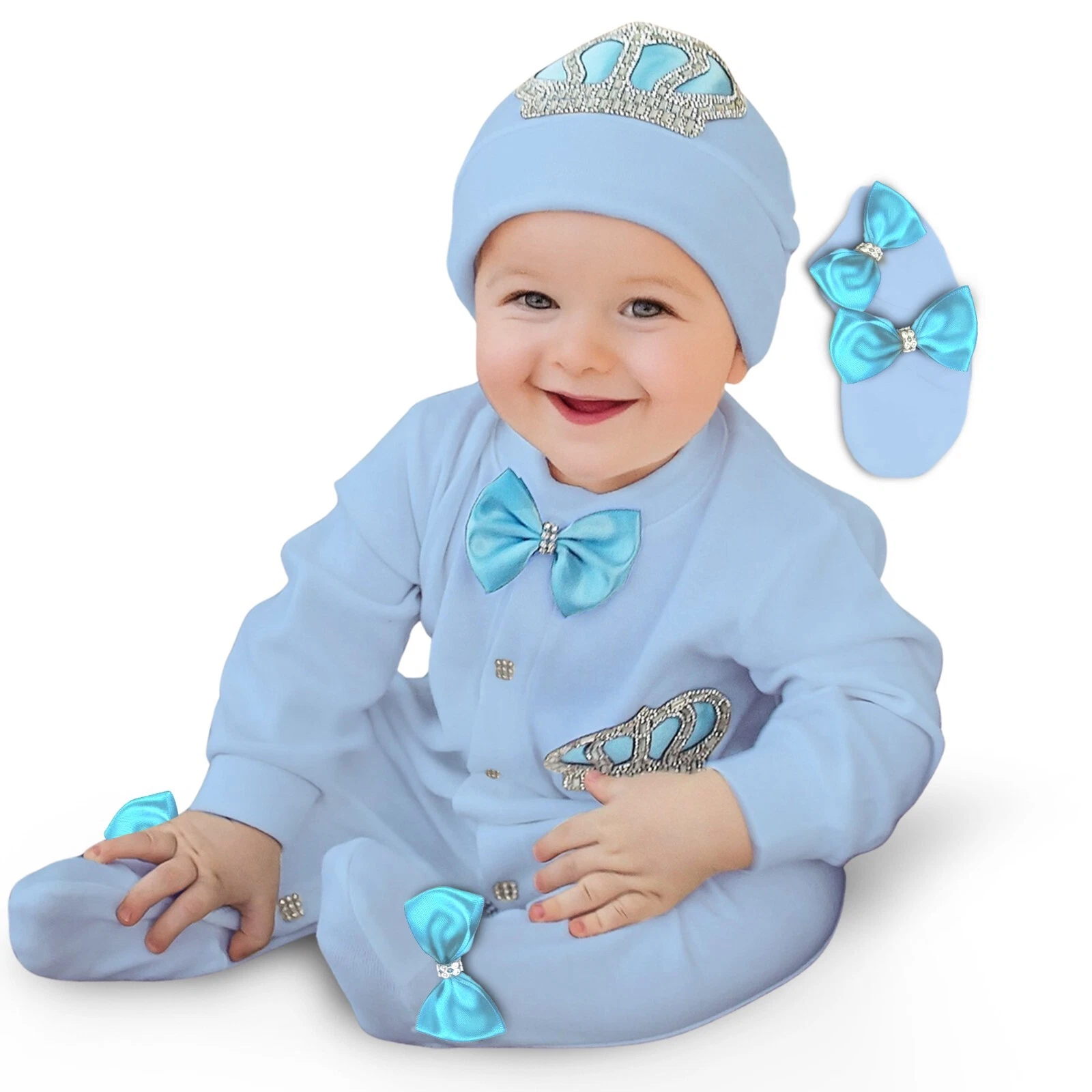 Newborn Baby Clothes gift Set 3 piece Romper Set Baby Blue on Blue
Opens in a new window or tab
