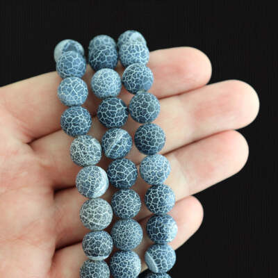 Round Natural Agate Beads 10mm Blue Crackle Full Strand 38