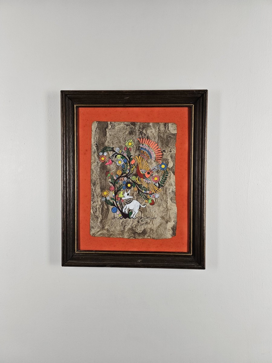 絵画 primitive ART - Vintage Original Primitive Painting 16.5x13.5 Framed Native
