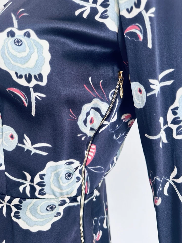 Abito midi ROCHAS abbottonato manica lunga seta floreale blu navy taglia IT40... - Immagine 4 di 4